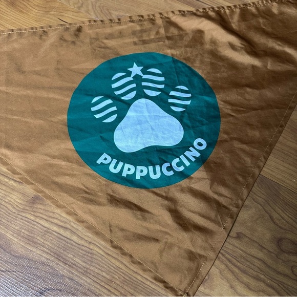 Official Authentic Puppucino Starbucks Tan Bandana Logo Size Large Dog Scarf - Picture 5 of 6